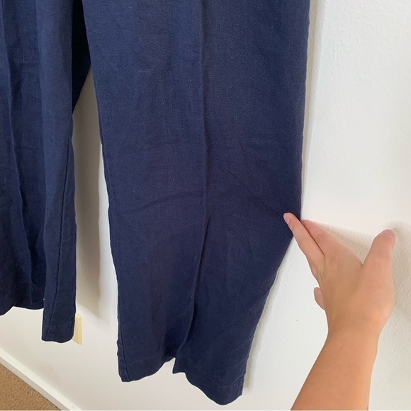 Mark & Spencer navy blue linen wide leg belted pant - Picture 4 of 11